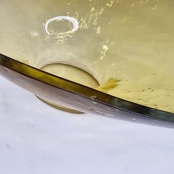Vintage Pebbled Glass Bowl Large Decorative Pedestal Bubble Recycled Amber MCM - Picture 7 of 11